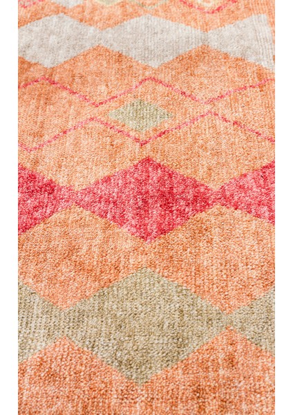 Geometrik Kırmızı Tensel Dikdörtgen Modern Desenli Akrilik Hav Vermeyen Leke Tutmayan Kolay Temizlenen Yumuşak Makine Salon Yolluk Mutfak Halı