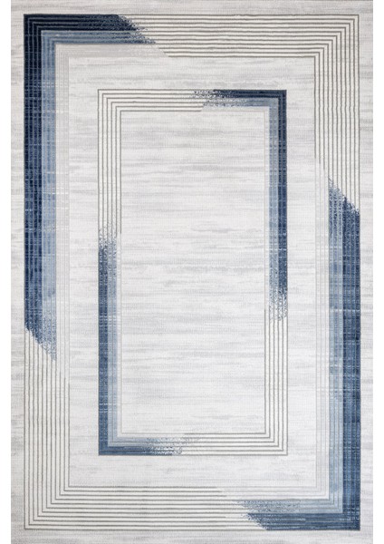 Mavi Geometrik Etnik Modern Desenli Pamuk Makinada Yıkanabilir Hav Toz Vermez Leke Tutmayan Kaymaz Taban Dijital Makine Baskı Salon Yolluk Mutfak Halı