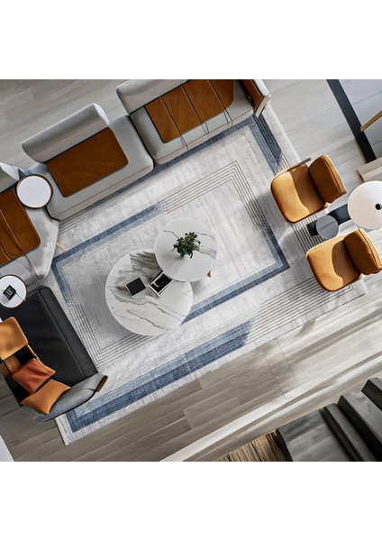 Mavi Geometrik Etnik Modern Desenli Pamuk Makinada Yıkanabilir Hav Toz Vermez Leke Tutmayan Kaymaz Taban Dijital Makine Baskı Salon Yolluk Mutfak Halı modelleri