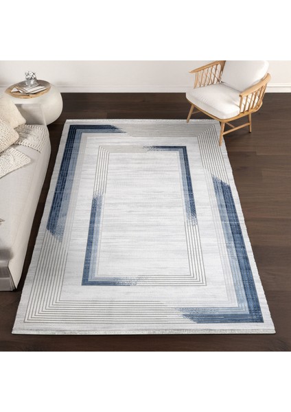 Mavi Geometrik Etnik Modern Desenli Pamuk Makinada Yıkanabilir Hav Toz Vermez Leke Tutmayan Kaymaz Taban Dijital Makine Baskı Salon Yolluk Mutfak Halı fırsatları