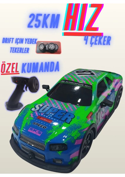 1:22 Ölçek 2.4 Ghz Özel Kumandalı 4 Çeker Full Fonksiyon Işıklı 25 Km Hızlı Drift Rc Araba
