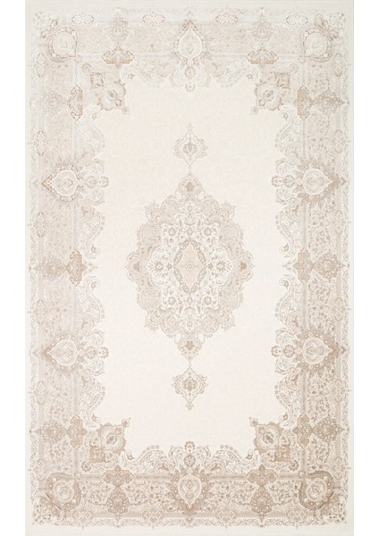 Kiran Göbekli Bej Akrilik Dikdörtgen Modern Desenli Akrilik Hav Vermeyen Leke Tutmayan Kolay Temizlenen Yumuşak Makine Salon Yolluk Mutfak Halı