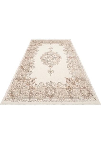 Kiran Göbekli Bej Akrilik Dikdörtgen Modern Desenli Akrilik Hav Vermeyen Leke Tutmayan Kolay Temizlenen Yumuşak Makine Salon Yolluk Mutfak Halı