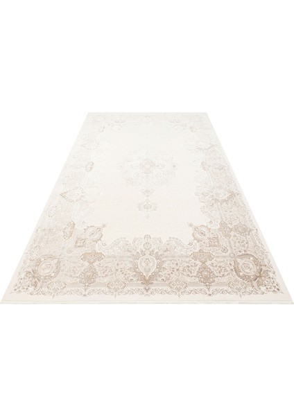 Kiran Göbekli Bej Akrilik Dikdörtgen Modern Desenli Akrilik Hav Vermeyen Leke Tutmayan Kolay Temizlenen Yumuşak Makine Salon Yolluk Mutfak Halı