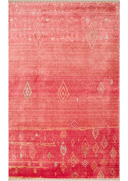 Manisha Modern Kırmızı Tensel Dikdörtgen Modern Desenli Akrilik Hav Vermeyen Leke Tutmayan Kolay Temizlenen Yumuşak Makine Salon Yolluk Mutfak Halı