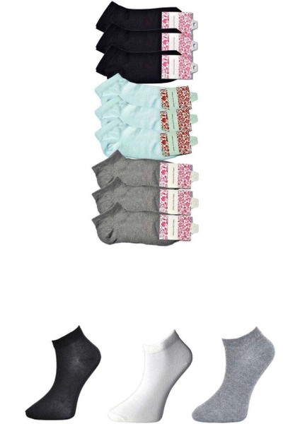 Siyah Gri ve Beyaz Kadın Bilek Çorap 9 Çift