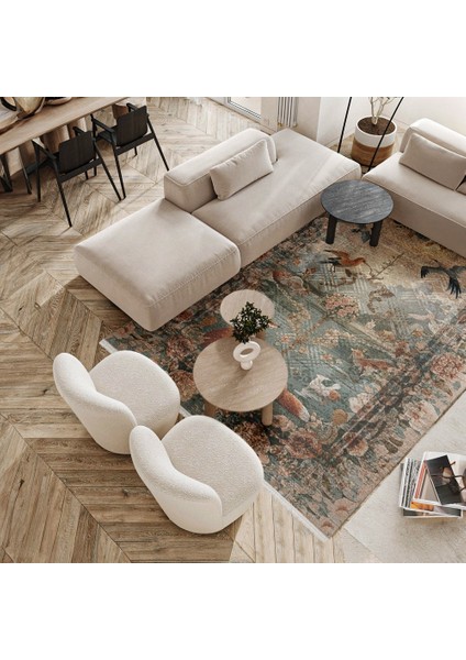 Figürlü Bej Pamuk Daire Modern Desenli Pamuk Makinada Yıkanabilir Hav Toz Vermez Leke Tutmayan Kaymaz Taban Dijital Makine Baskı Salon Yolluk Mutfak Halı modelleri