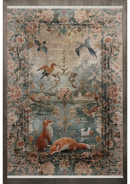 Figürlü Bej Pamuk Daire Modern Desenli Pamuk Makinada Yıkanabilir Hav Toz Vermez Leke Tutmayan Kaymaz Taban Dijital Makine Baskı Salon Yolluk Mutfak Halı