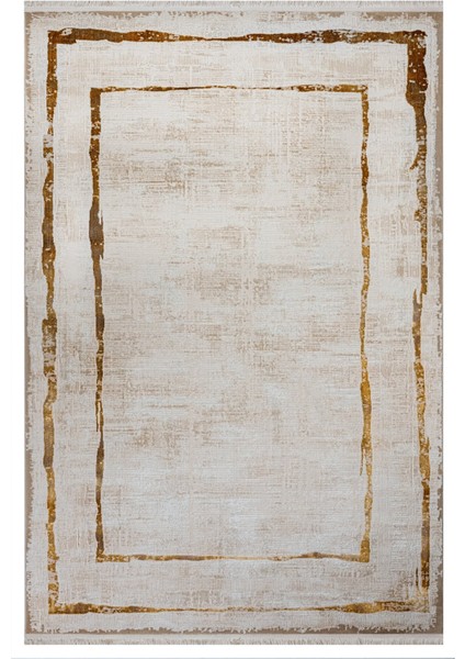 Melani Çerçeveli Gold Polyester Dikdörtgen Modern Desenli Akrilik Hav Vermeyen Leke Tutmayan Kolay Temizlenen Yumuşak Makine Salon Yolluk Mutfak Halı