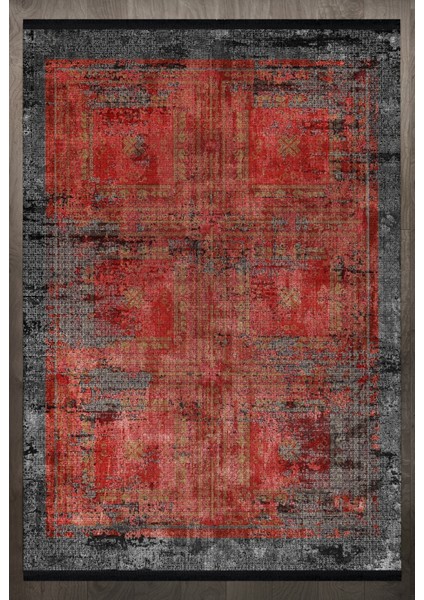 Modern Kırmızı Pamuk Dikdörtgen Modern Desenli Pamuk Makinada Yıkanabilir Hav Toz Vermez Leke Tutmayan Kaymaz Taban Dijital Makine Baskı Salon Yolluk Mutfak Halı