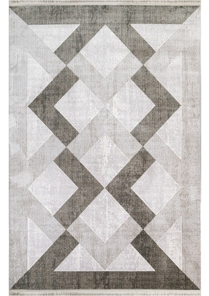 Dunsborough Geometrik Gri Akrilik Dikdörtgen Modern Desenli Akrilik Hav Vermeyen Leke Tutmayan Kolay Temizlenen Yumuşak Makine Salon Yolluk Mutfak Halı