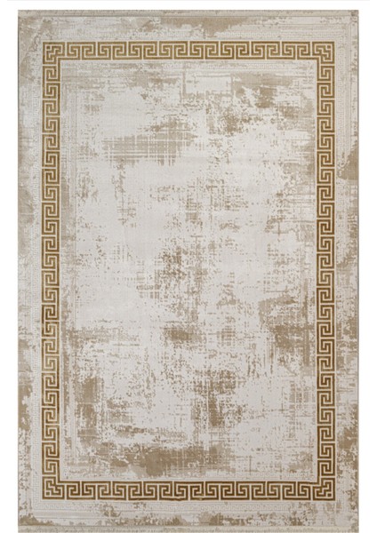 Agnes Water Çerçeveli Bej Akrilik Dikdörtgen Modern Desenli Akrilik Hav Vermeyen Leke Tutmayan Kolay Temizlenen Yumuşak Makine Salon Yolluk Mutfak Halı