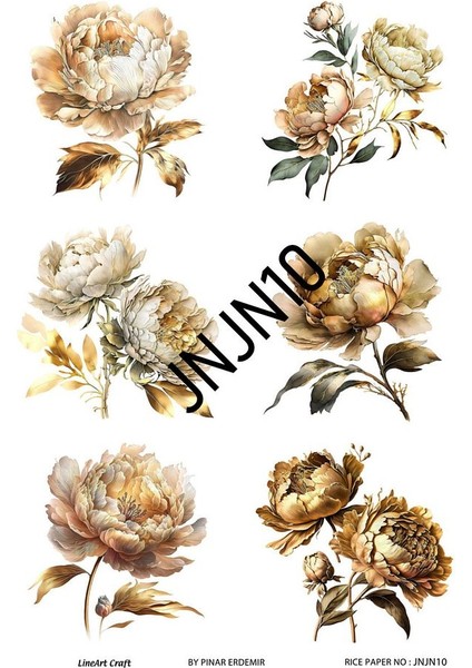 Janjan Serisi JNJN10 Pastel, Çiçek Desenli 30*42 cm Pirinç Dekopaj