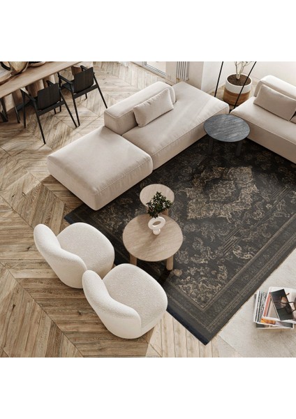 Göbekli Siyah Pamuk Kare Modern Desenli Pamuk Makinada Yıkanabilir Hav Toz Vermez Leke Tutmayan Kaymaz Taban Dijital Makine Baskı Salon Yolluk Mutfak Halı fırsatları