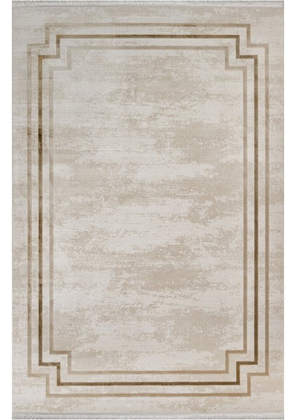 Denmark Çerçeveli Bej Akrilik Dikdörtgen Modern Desenli Akrilik Hav Vermeyen Leke Tutmayan Kolay Temizlenen Yumuşak Makine Salon Yolluk Mutfak Halı