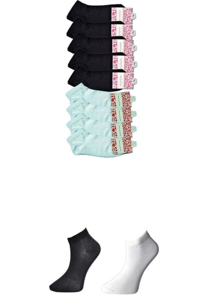Siyah ve Beyaz Kadın Bilek Çorap 9 Çift