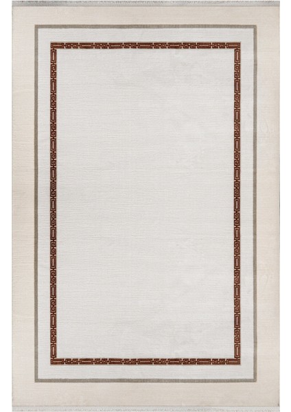 Alwar Çerçeveli Krem Akrilik Dikdörtgen Modern Desenli Akrilik Hav Vermeyen Leke Tutmayan Kolay Temizlenen Yumuşak Makine Salon Yolluk Mutfak Halı