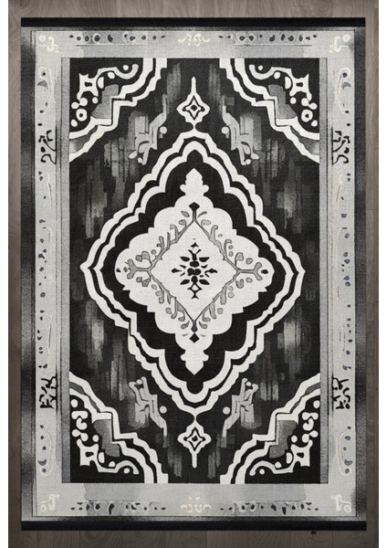 Göbekli Antrasit Pamuk Dikdörtgen Modern Desenli Pamuk Makinada Yıkanabilir Hav Toz Vermez Leke Tutmayan Kaymaz Taban Dijital Makine Baskı Salon Yolluk Mutfak Halı