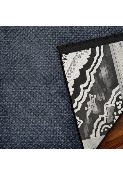 Göbekli Antrasit Pamuk Dikdörtgen Modern Desenli Pamuk Makinada Yıkanabilir Hav Toz Vermez Leke Tutmayan Kaymaz Taban Dijital Makine Baskı Salon Yolluk Mutfak Halı indirimleri