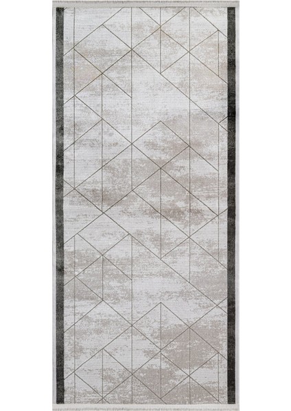 Lancelin Çizgili Gri Akrilik Dikdörtgen Modern Desenli Akrilik Hav Vermeyen Leke Tutmayan Kolay Temizlenen Yumuşak Makine Salon Yolluk Mutfak Halı