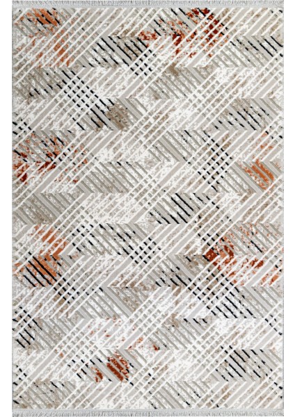 Tabitha Çizgili Gri Akrilik Dikdörtgen Modern Desenli Akrilik Hav Vermeyen Leke Tutmayan Kolay Temizlenen Yumuşak Makine Salon Yolluk Mutfak Halı fırsatları