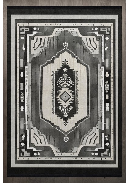 Göbekli Antrasit Pamuk Dikdörtgen Modern Desenli Pamuk Makinada Yıkanabilir Hav Toz Vermez Leke Tutmayan Kaymaz Taban Dijital Makine Baskı Salon Yolluk Mutfak Halı