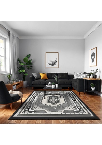 Göbekli Antrasit Pamuk Dikdörtgen Modern Desenli Pamuk Makinada Yıkanabilir Hav Toz Vermez Leke Tutmayan Kaymaz Taban Dijital Makine Baskı Salon Yolluk Mutfak Halı modelleri