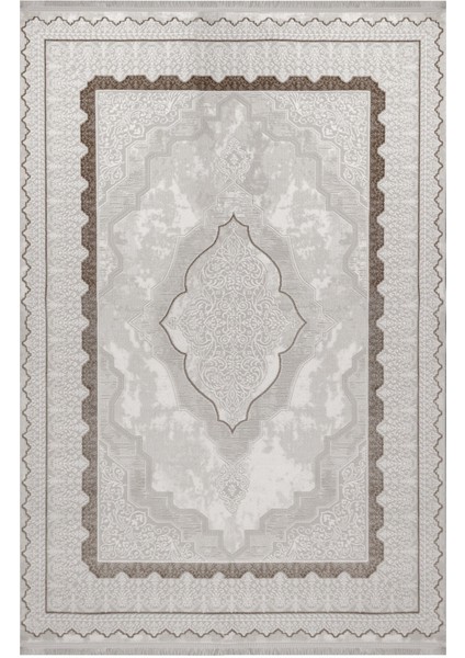 Samar Klasik Gri Akrilik Dikdörtgen Modern Desenli Akrilik Hav Vermeyen Leke Tutmayan Kolay Temizlenen Yumuşak Makine Salon Yolluk Mutfak Halı