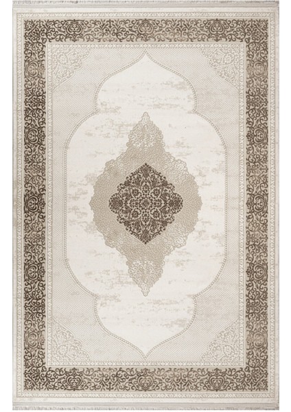 Yasmina Klasik Krem Akrilik Dikdörtgen Modern Desenli Akrilik Hav Vermeyen Leke Tutmayan Kolay Temizlenen Yumuşak Makine Salon Yolluk Mutfak Halı