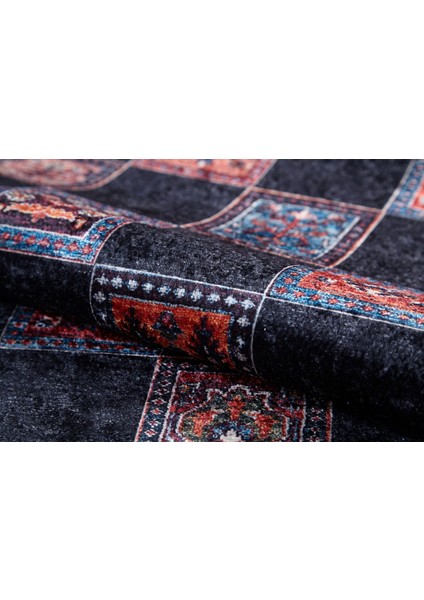 Sahiwal Siyah Modern Etnik Desenli Makinada Yıkanabilir Hav Toz Vermez Leke Tutmayan Kaymaz Taban Dijital Makine Baskı Salon Yolluk Mutfak Halı indirimleri