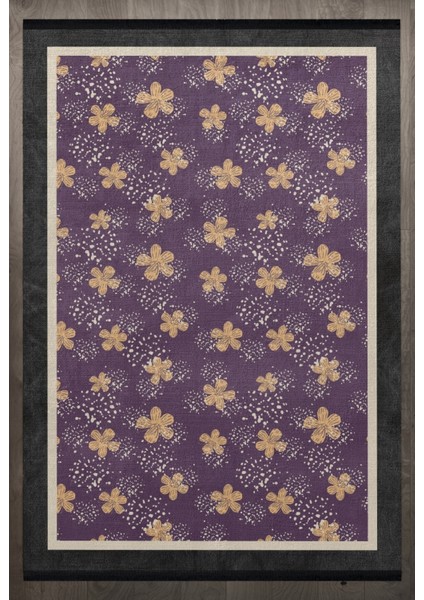 Çiçekli Mor Pamuk Daire Modern Desenli Pamuk Makinada Yıkanabilir Hav Toz Vermez Leke Tutmayan Kaymaz Taban Dijital Makine Baskı Salon Yolluk Mutfak Halı