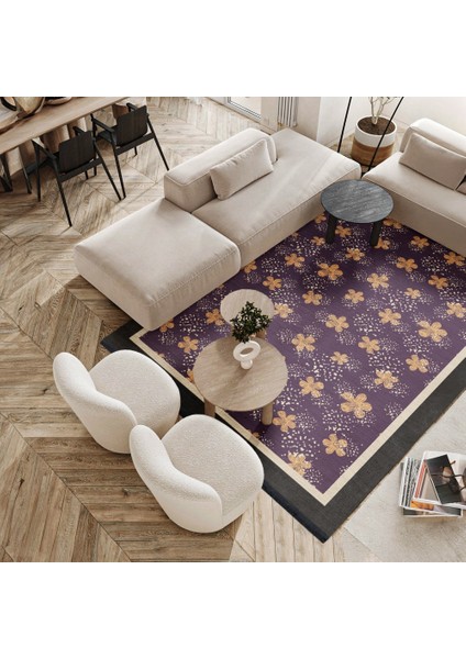 Çiçekli Mor Pamuk Daire Modern Desenli Pamuk Makinada Yıkanabilir Hav Toz Vermez Leke Tutmayan Kaymaz Taban Dijital Makine Baskı Salon Yolluk Mutfak Halı fırsatları