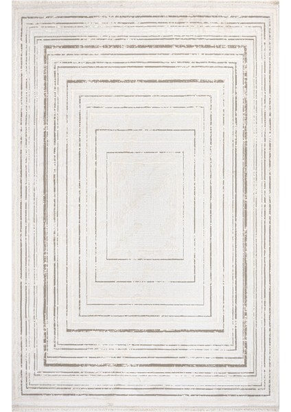 Whisper Çerçeveli Krem Mikrofiber Dikdörtgen Modern Desenli Akrilik Hav Vermeyen Leke Tutmayan Kolay Temizlenen Yumuşak Makine Salon Yolluk Mutfak Halı