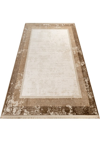 Ponda Çerçeveli Bej Akrilik Dikdörtgen Modern Desenli Akrilik Hav Vermeyen Leke Tutmayan Kolay Temizlenen Yumuşak Makine Salon Yolluk Mutfak Halı fırsatları