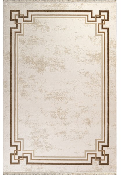 Roorkee Çerçeveli Bej Akrilik Dikdörtgen Modern Desenli Akrilik Hav Vermeyen Leke Tutmayan Kolay Temizlenen Yumuşak Makine Salon Yolluk Mutfak Halı