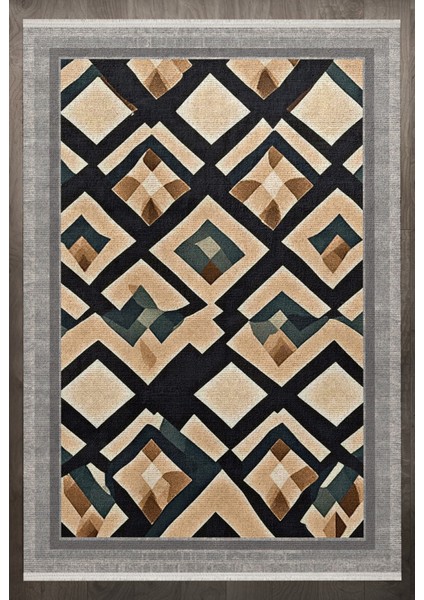 Geometrik Kahverengi Pamuk Dikdörtgen Modern Desenli Pamuk Makinada Yıkanabilir Hav Toz Vermez Leke Tutmayan Kaymaz Taban Dijital Makine Baskı Salon Yolluk Mutfak Halı