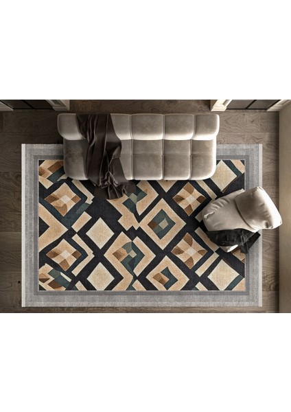 Geometrik Kahverengi Pamuk Dikdörtgen Modern Desenli Pamuk Makinada Yıkanabilir Hav Toz Vermez Leke Tutmayan Kaymaz Taban Dijital Makine Baskı Salon Yolluk Mutfak Halı fiyatları