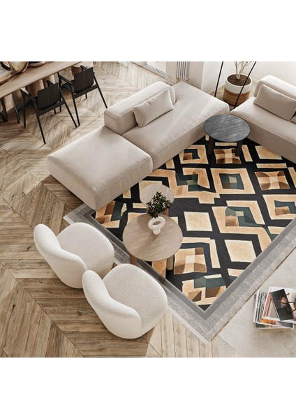 Geometrik Kahverengi Pamuk Dikdörtgen Modern Desenli Pamuk Makinada Yıkanabilir Hav Toz Vermez Leke Tutmayan Kaymaz Taban Dijital Makine Baskı Salon Yolluk Mutfak Halı modelleri