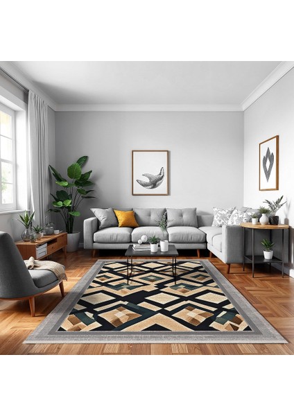 Geometrik Kahverengi Pamuk Dikdörtgen Modern Desenli Pamuk Makinada Yıkanabilir Hav Toz Vermez Leke Tutmayan Kaymaz Taban Dijital Makine Baskı Salon Yolluk Mutfak Halı fırsatları