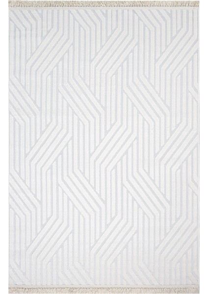 Keysha Beyaz Geometrik Etnik Modern Desenli Hav Vermeyen Leke Tutmayan Kolay Temizlenen Yumuşak Makine Salon Yolluk Mutfak Halı