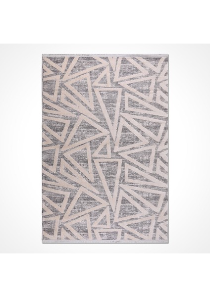 Gri Geometrik Etnik Modern Desenli Hav Vermeyen Leke Tutmayan Kolay Temizlenen Yumuşak Makine Salon Yolluk Mutfak Halı