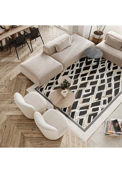 Geometrik Siyah Pamuk Dikdörtgen Modern Desenli Pamuk Makinada Yıkanabilir Hav Toz Vermez Leke Tutmayan Kaymaz Taban Dijital Makine Baskı Salon Yolluk Mutfak Halı fiyatları