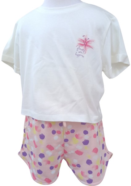 Kız Çocuk İkili Takım Baskılı T-Shirt+Desenli Şortlu