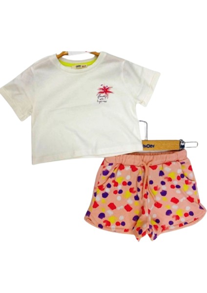 Kız Çocuk İkili Takım Baskılı T-Shirt+Desenli Şortlu