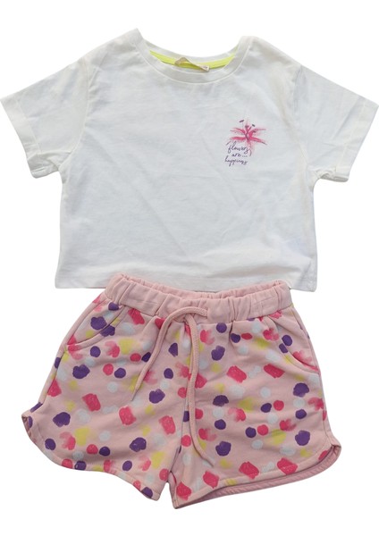 Kız Çocuk İkili Takım Baskılı T-Shirt+Desenli Şortlu