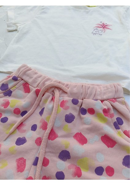 Kız Çocuk İkili Takım Baskılı T-Shirt+Desenli Şortlu