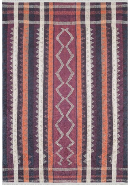 Nagpur Turuncu Modern Etnik Desenli Makinada Yıkanabilir Hav Toz Vermez Leke Tutmayan Kaymaz Taban Dijital Makine Baskı Salon Yolluk Mutfak Halı