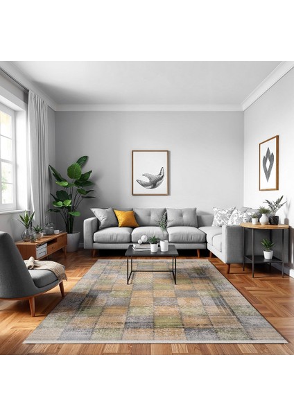 Geometrik Yeşil Pamuk Dikdörtgen Modern Desenli Pamuk Makinada Yıkanabilir Hav Toz Vermez Leke Tutmayan Kaymaz Taban Dijital Makine Baskı Salon Yolluk Mutfak Halı fiyatları