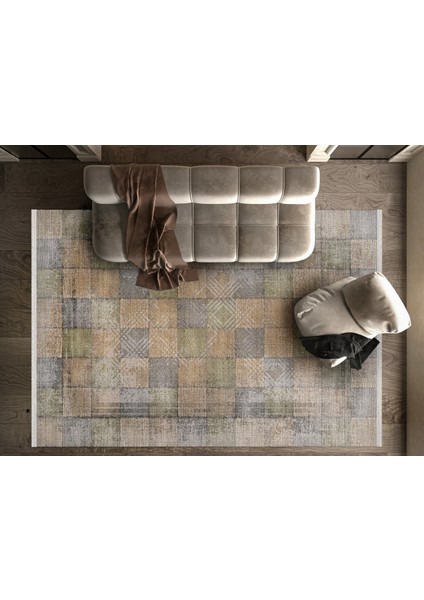 Geometrik Yeşil Pamuk Dikdörtgen Modern Desenli Pamuk Makinada Yıkanabilir Hav Toz Vermez Leke Tutmayan Kaymaz Taban Dijital Makine Baskı Salon Yolluk Mutfak Halı modelleri