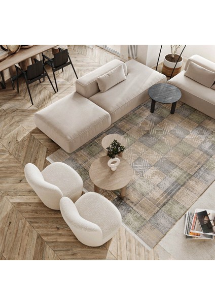 Geometrik Yeşil Pamuk Dikdörtgen Modern Desenli Pamuk Makinada Yıkanabilir Hav Toz Vermez Leke Tutmayan Kaymaz Taban Dijital Makine Baskı Salon Yolluk Mutfak Halı fırsatları